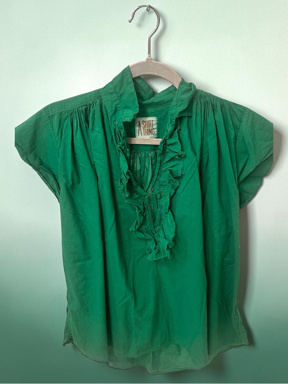 A Shirt Thing Women's Emerald Ruffle-Front Blouse